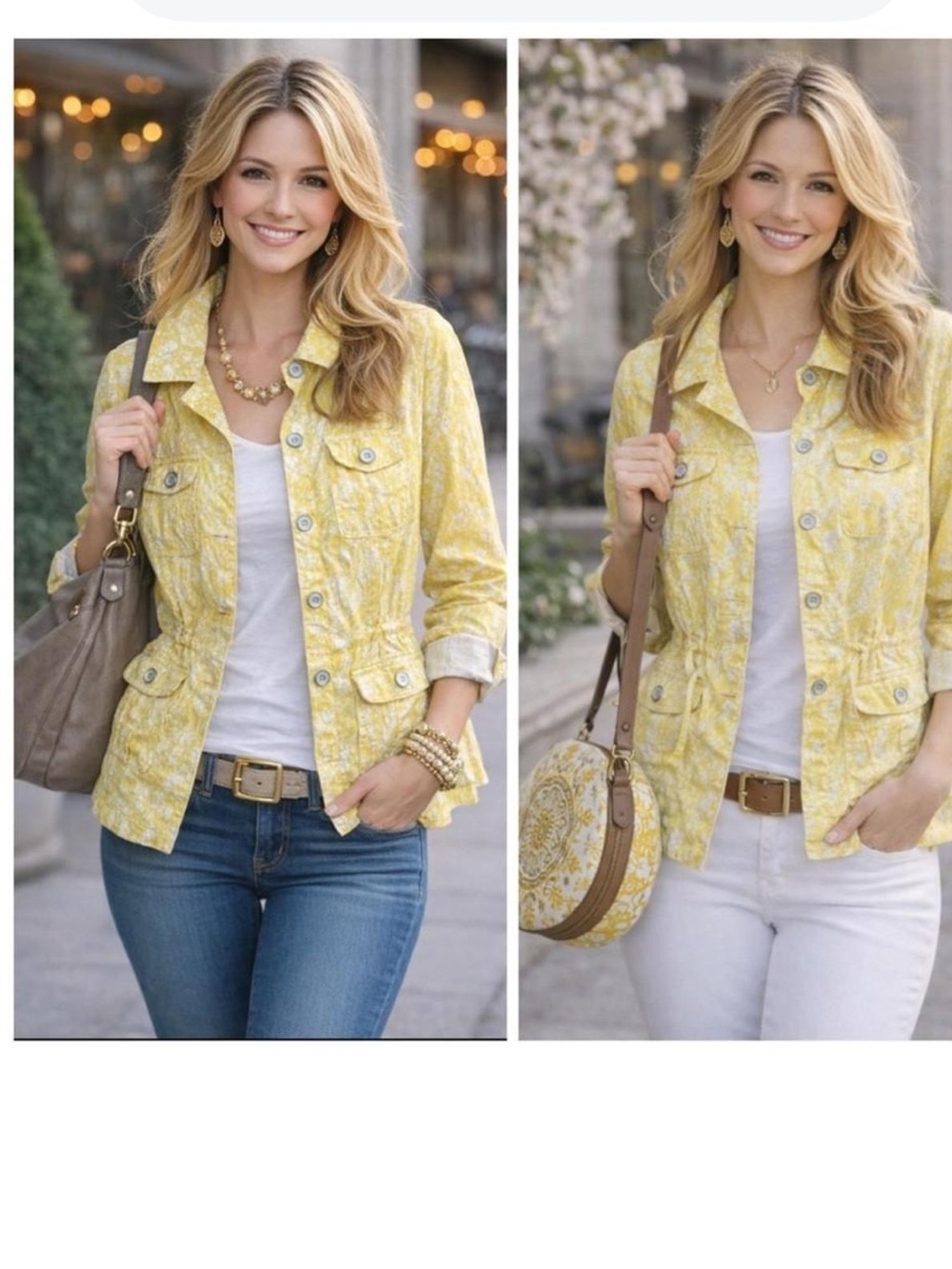 Cabi Yellow Printed Button-Front Jacket